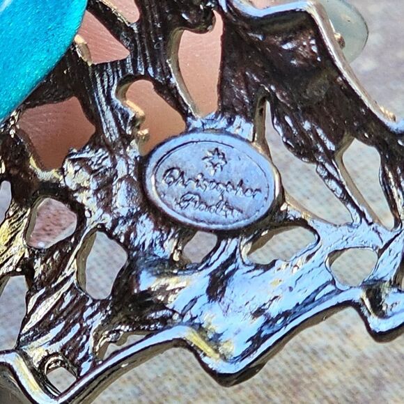 Vintage Antiqued Christopher Radko Christmas Tree Holiday Brooch w/ Rhinestones - Picture 3 of 3